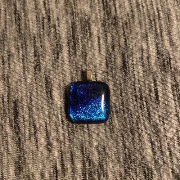 Vintage Y2K Ombré Blue Square Art Glass Pendant for Necklace Costume Jewelry - Picture 4 of 15